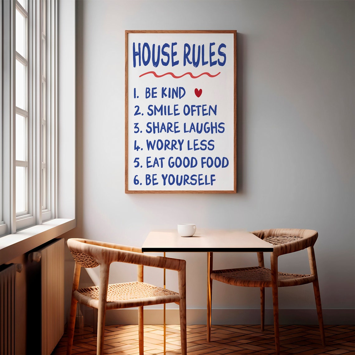 House Rules Be Kind Smile Often Blue Lettering Family Values Poster - Image 2