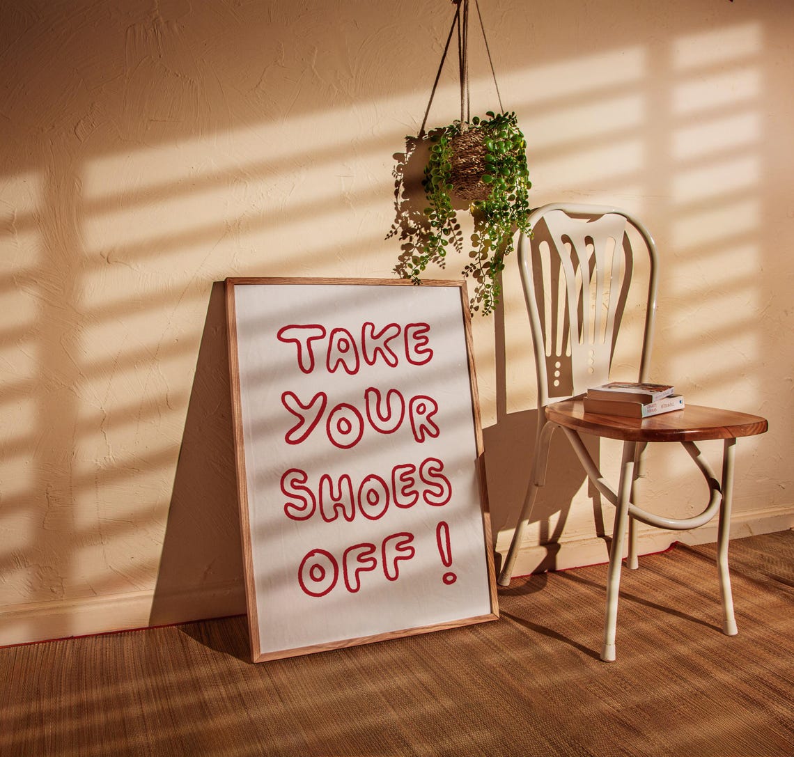Take Your Shoes Off Red Outline Bubble Entryway Sign Wall Poster - Image 2