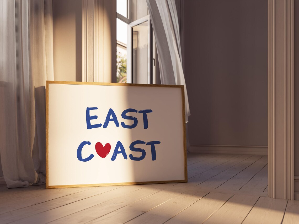 East Coast Blue Brush Lettering Red Heart Coastal Typography Poster - Image 2