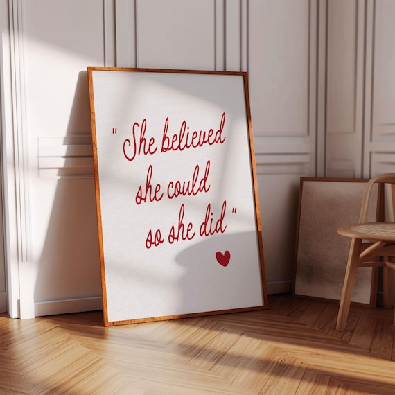 She Believed Could So Did Print Girly Bedroom Decor For Teen Girls Motivational Quote Trendy Inspirational Preppy Wall Art