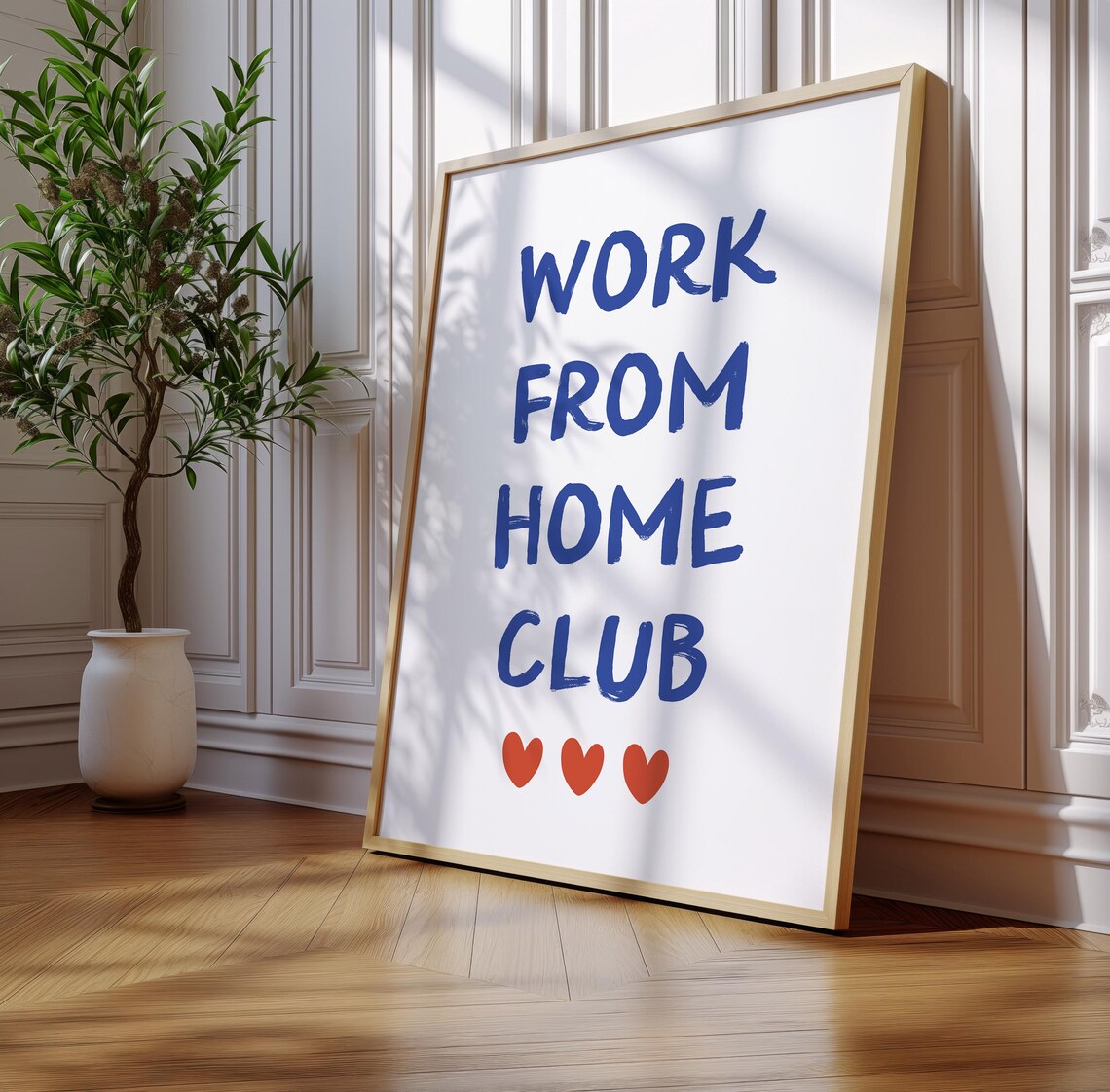 Work From Home Club Blue Lettering Red Hearts Office Quote Poster - Image 2