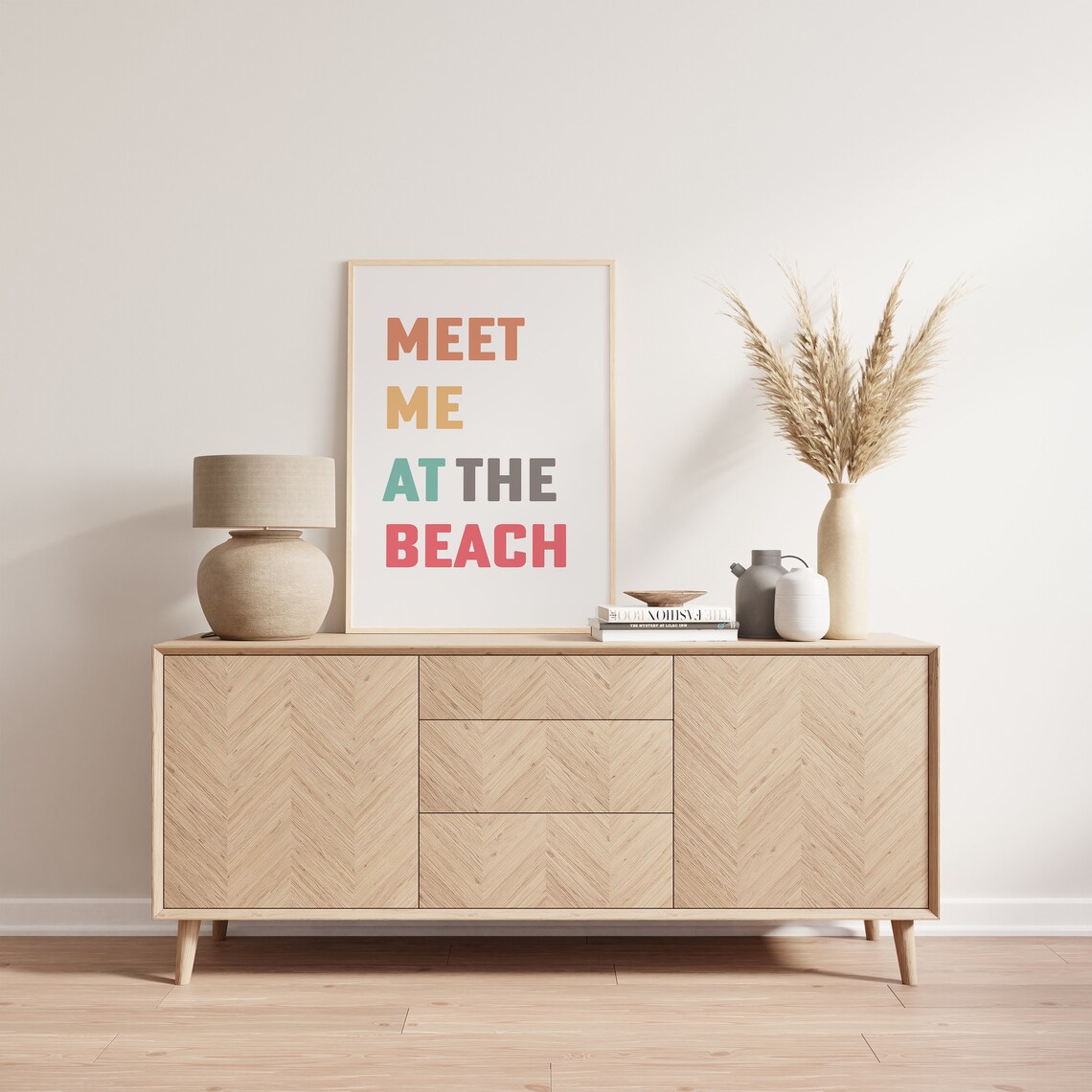 Meet Me At The Beach Retro Color Block Poster Summer Surf Decor - Image 2