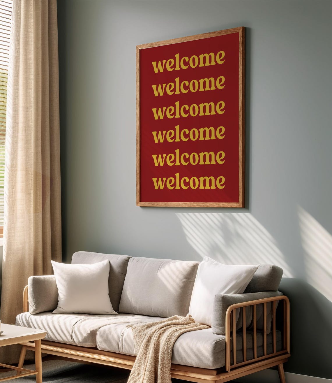 Welcome Retro Mustard On Red Poster Bold Repeated Greeting Decor - Image 2