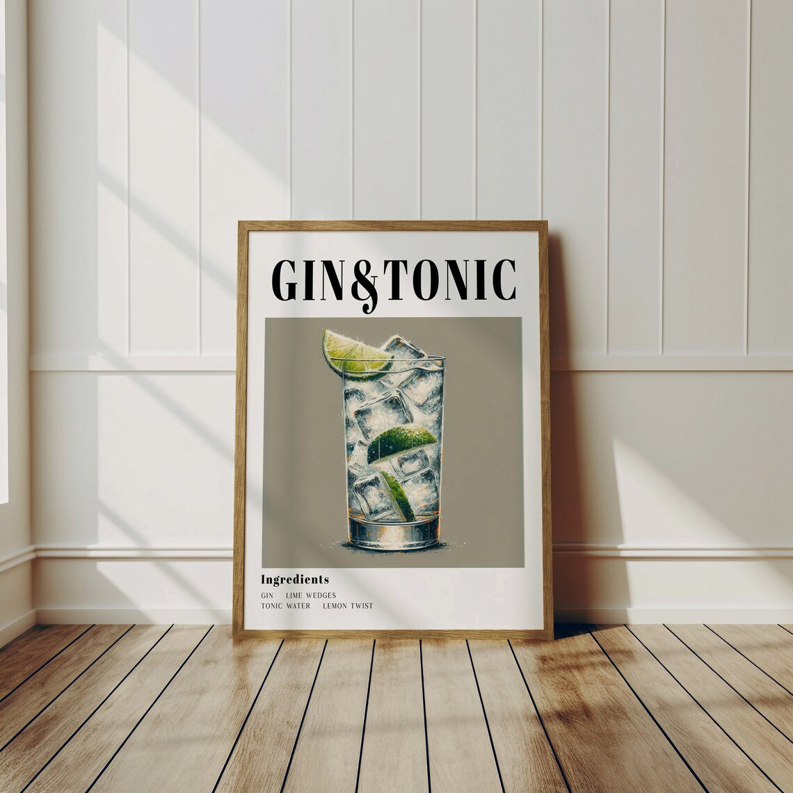 Gin And Tonic Cocktail Recipe Illustrated Lime Bar Wall Poster - Image 3