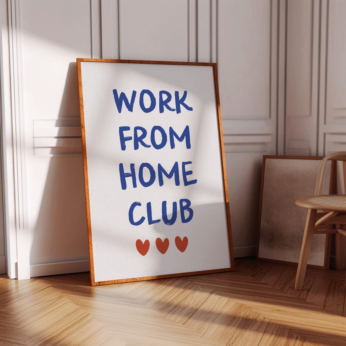 Work From Home Club Blue Lettering Red Hearts Office Quote Poster