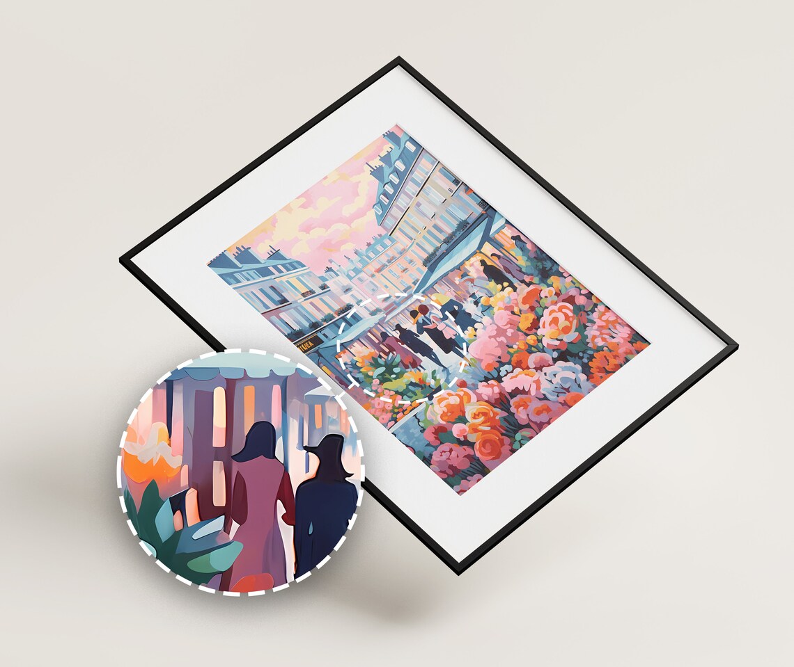 Paris Flower Market Street at Dusk Colorful Evening Art Poster - Image 2