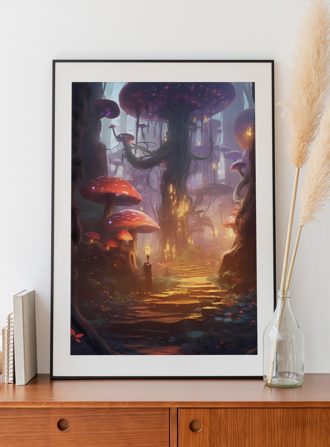 Enchanted Glowing Mushroom Forest Magical Fantasy Landscape Poster - Image 3