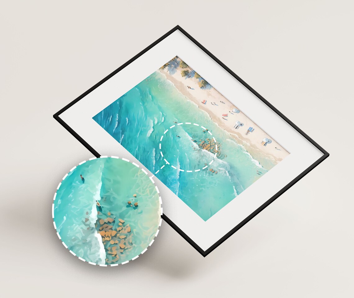 Turquoise Ocean Aerial Beach Painting White Sand Coastal Scene Poster - Image 2
