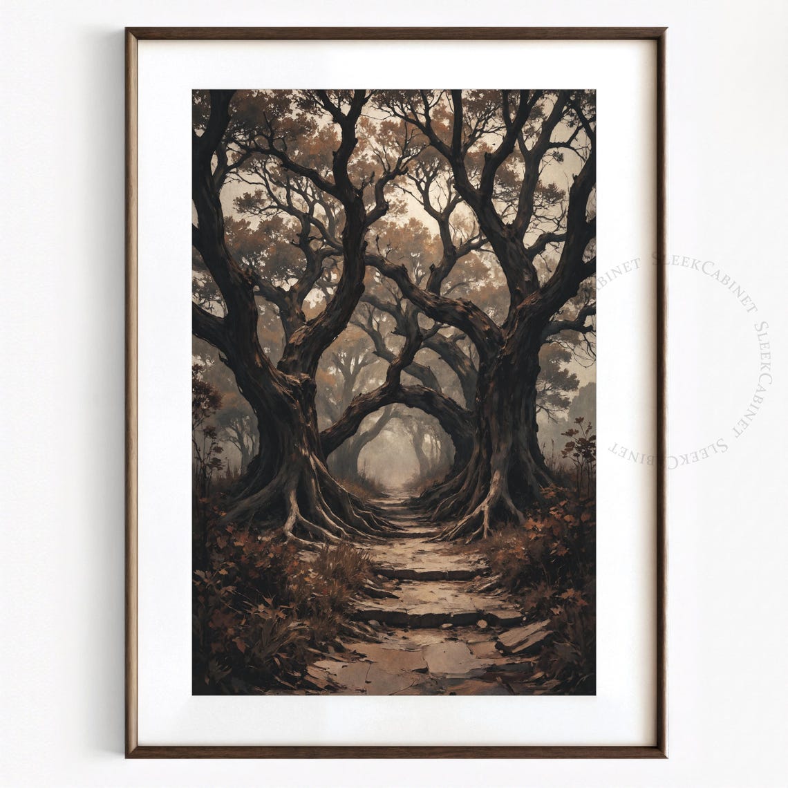 Dark Twisted Forest Path Stone Steps Gothic Woodland Art Poster - Image 2