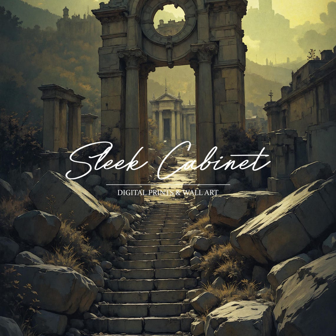 Ancient Roman Ruins Archway Stone Steps Dark Fantasy Art Poster - Image 4
