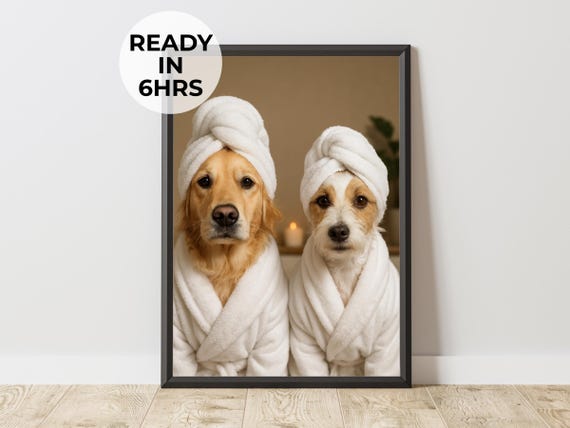 Custom Spa Day Pet Portrait Funny Bathroom Dog Art