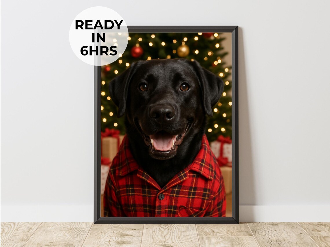 Black Labrador Christmas Pajamas Holiday Custom Dog Portrait Poster