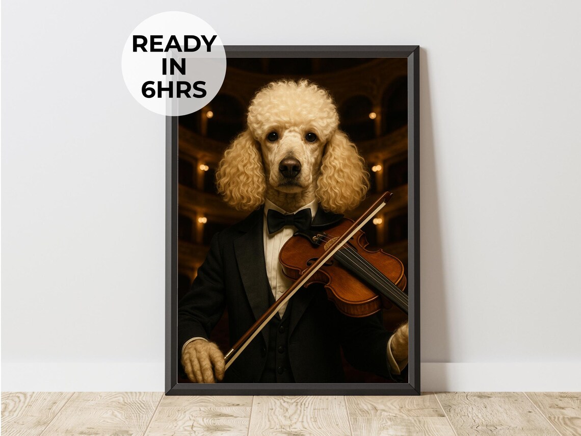 Poodle Violinist in Tuxedo Concert Hall Funny Dog Music Art Poster