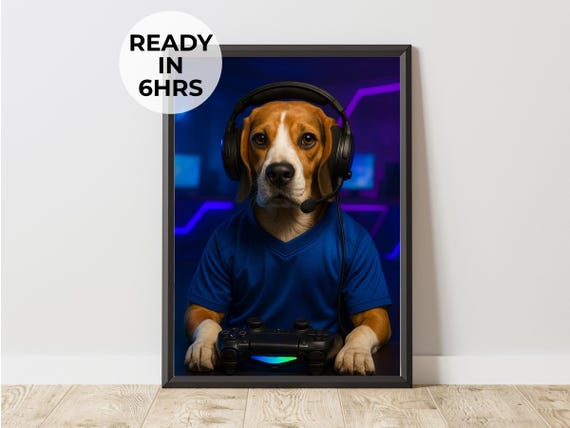 Custom Gamer Pet Portrait Funny Video Game Art Gift