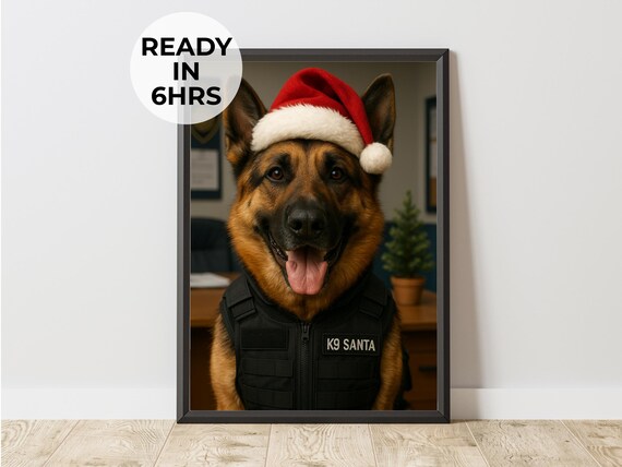 German Shepherd K9 Santa Tactical Vest Christmas Dog Holiday Poster