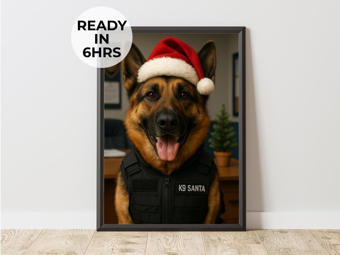 German Shepherd K9 Santa Tactical Vest Christmas Dog Holiday Poster