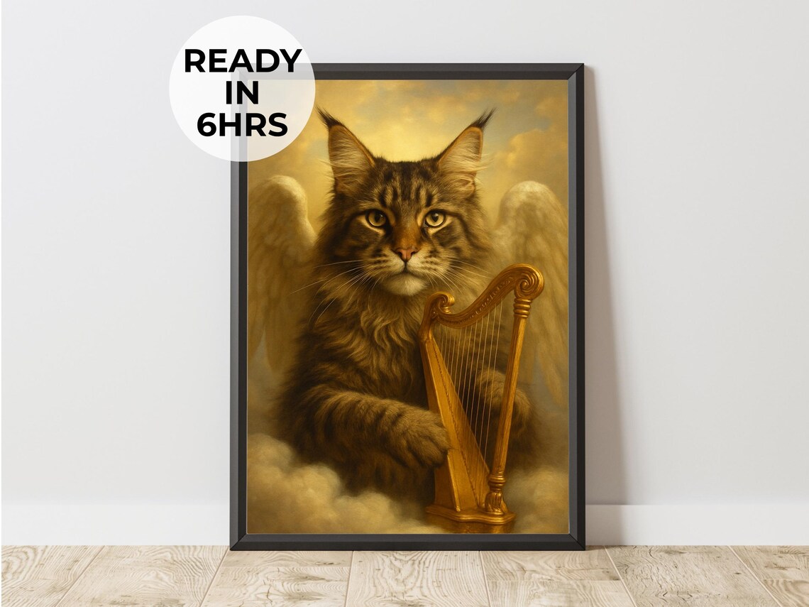 Custom Angel Harp Portrait, Memorial Gift Art Print