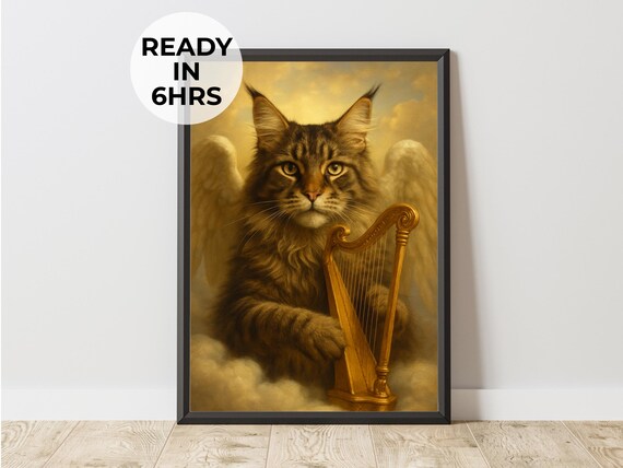 Custom Angel Harp Portrait, Memorial Gift Art Print
