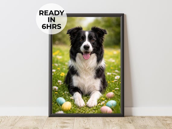Custom Easter Pet Portrait, Spring Gift Art Print