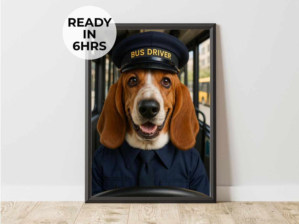 Custom Bus Driver Pet Portrait, Funny Art Gift