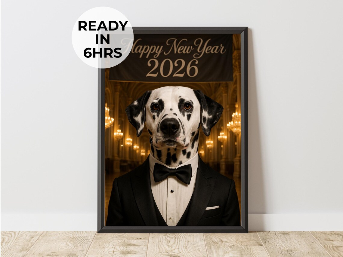 Dalmatian Black Tie Tuxedo Happy New Year 2026 Portrait Poster