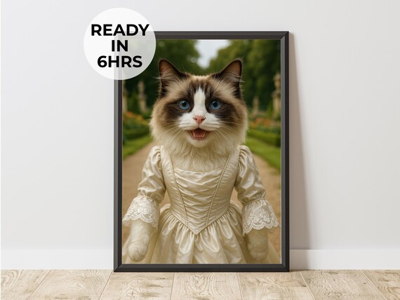 Ragdoll Cat Regency Dress Garden Funny Royal Pet Portrait Wall Art