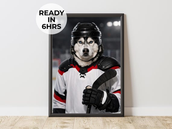 Custom Hockey Pet Portrait Athlete Dog Art Fan Gift
