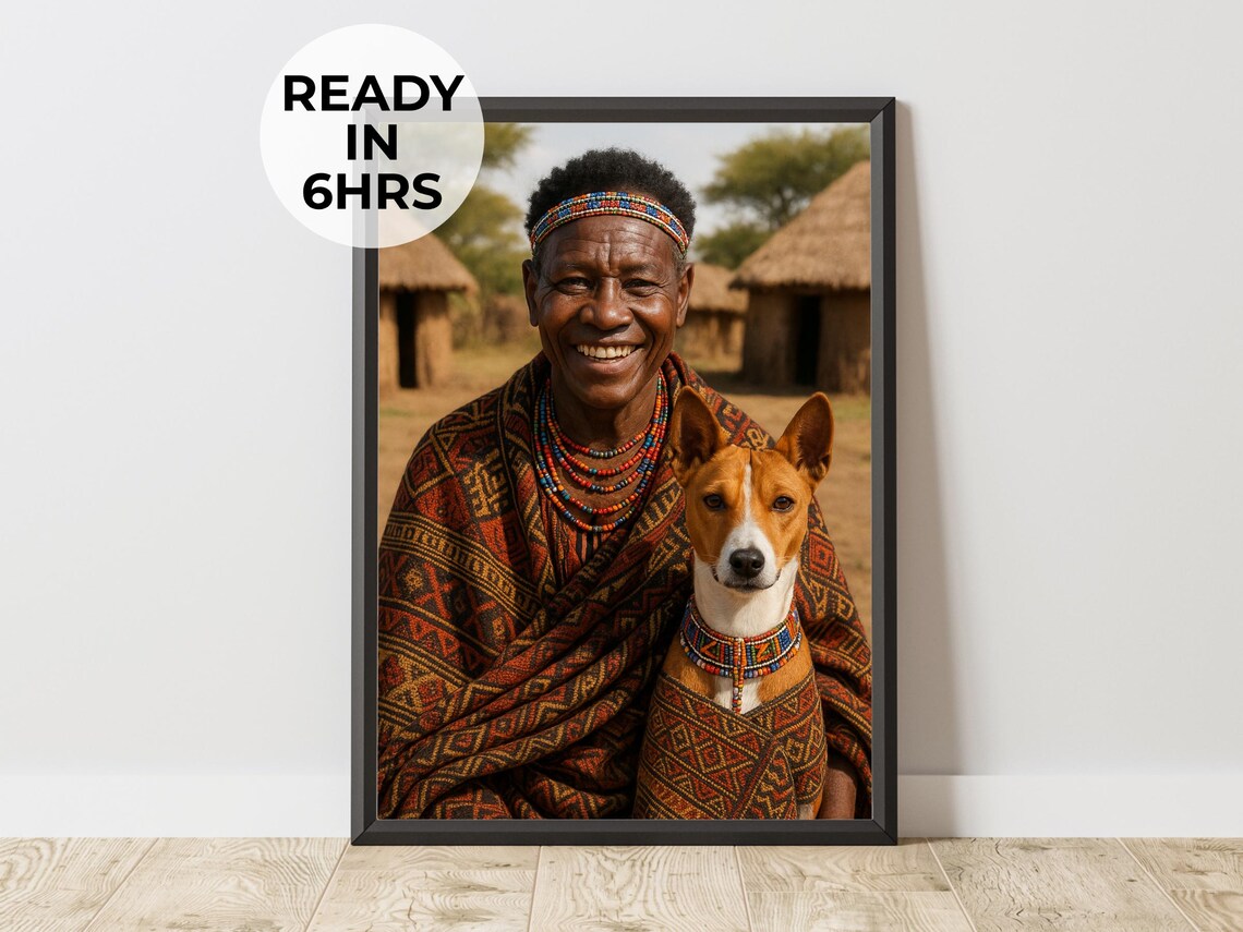 Tribal Safari Pet Portrait Basenji Traditional African Art Poster