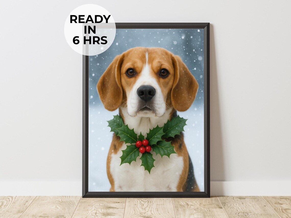 Christmas Pet Portrait, Gift for Cat Lovers Art Print