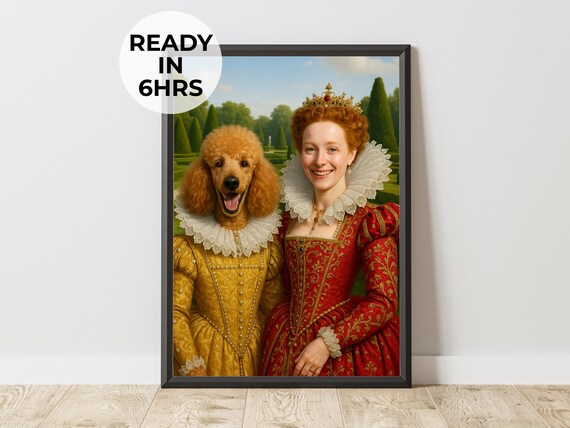 Royal Pet Owner Portrait Poodle Queen Regal Renaissance Funny Dog Poster