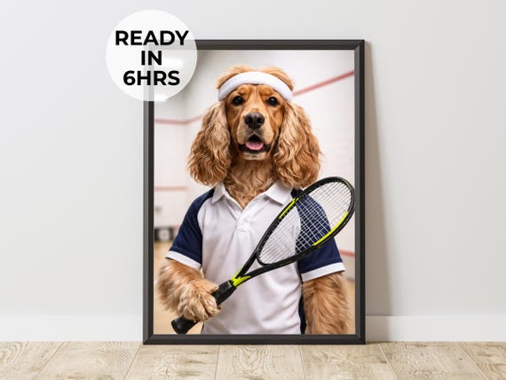 Custom Tennis Pro Pet Portrait Athlete Dog Art Gift