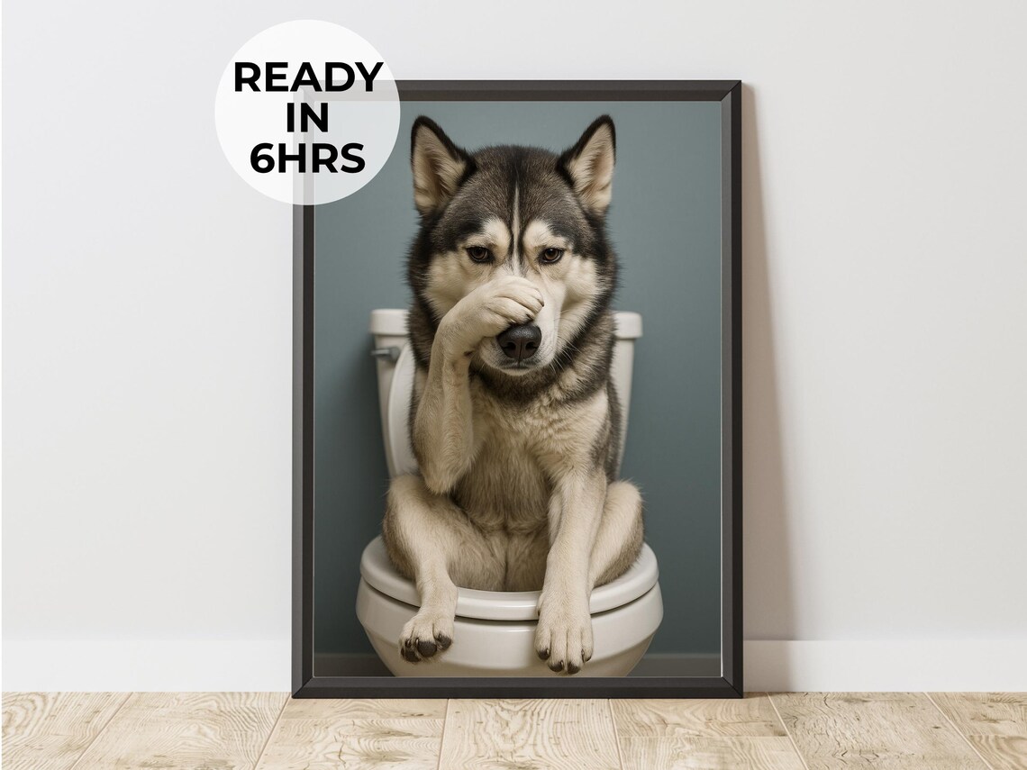 Funny Dog On Toilet, Privacy Gift Art Print