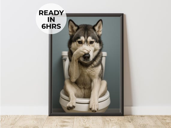 Funny Dog On Toilet, Privacy Gift Art Print