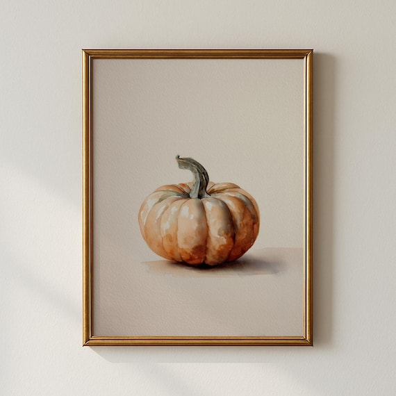 Watercolor Harvest Pumpkin Soft Beige Minimalist Fall Decor Poster
