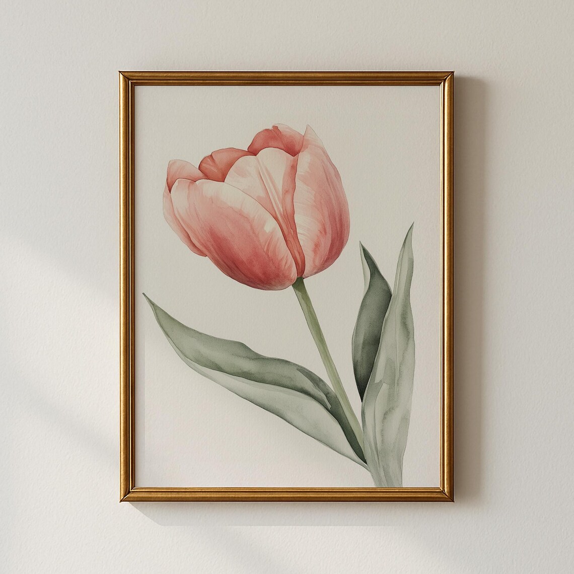 Pink Watercolor Tulip Botanical Flower Minimalist Vertical Art Print