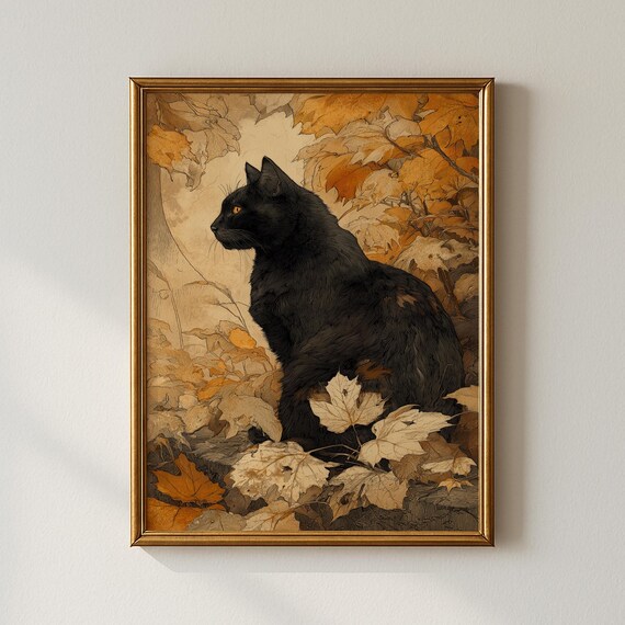 Vintage Autumn Cat Print Nature Wall Art Living Room Decor Collected Prints Cpp649