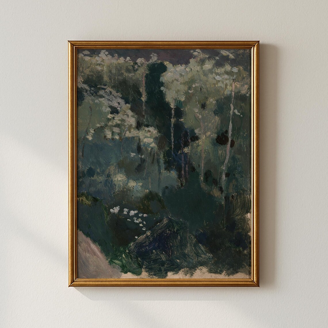 Moody Dark Forest Vintage Impressionist Woodland Landscape Print