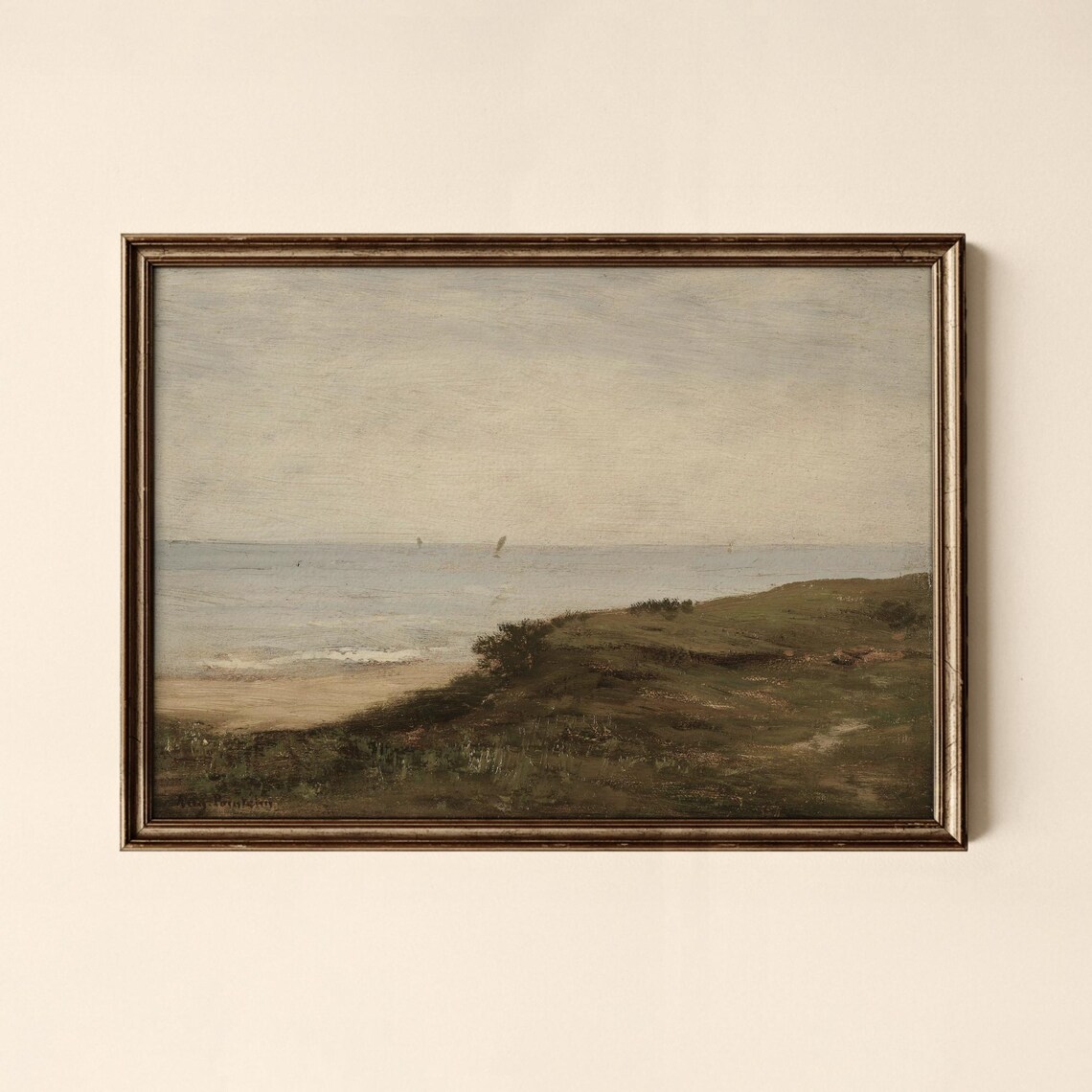 Misty Dune Coastline Vintage Seascape Painting Ocean Art Print