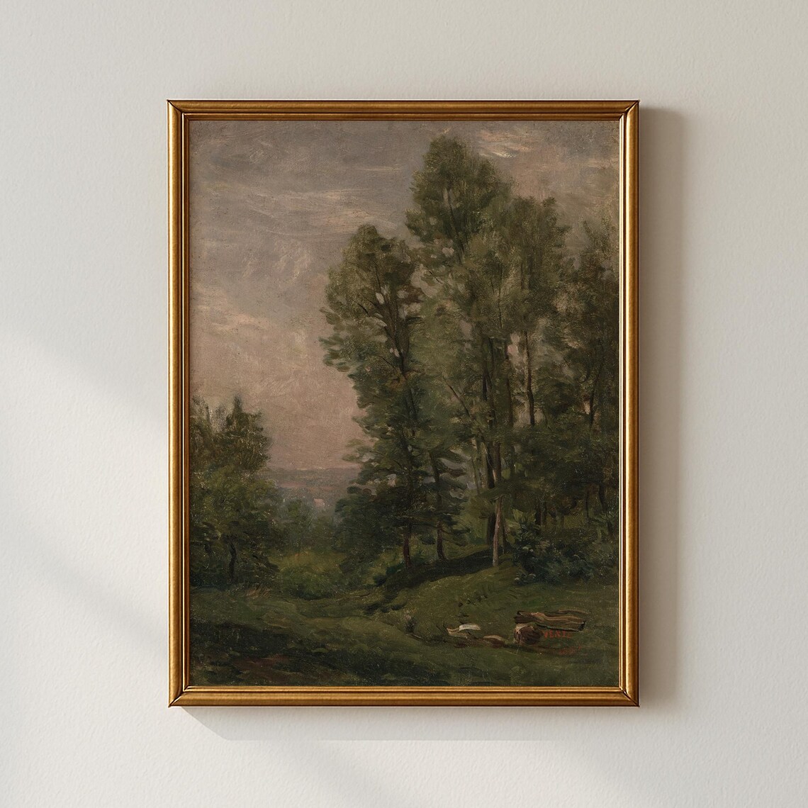 Vintage Forest Landscape Tall Trees Impressionist Woodland Art Print