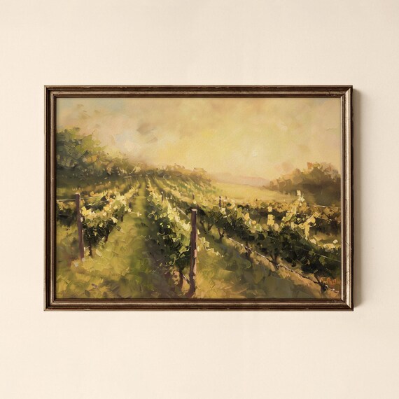 Golden Vineyard Fields Country Path Morning Light Art Poster