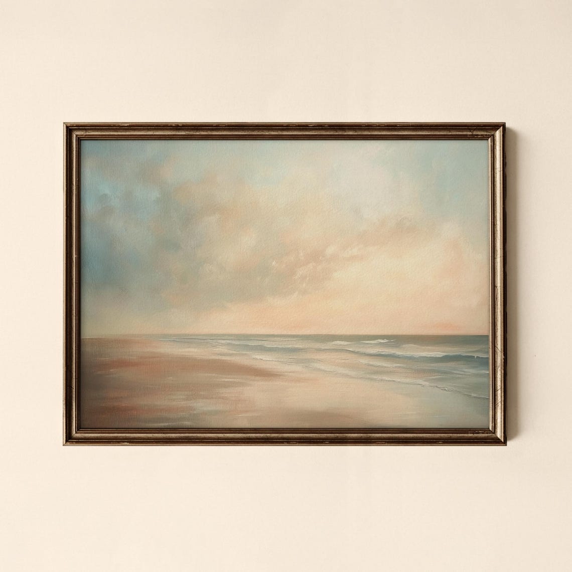 Soft Green Beach Seascape Gentle Waves Minimalist Painting Poster