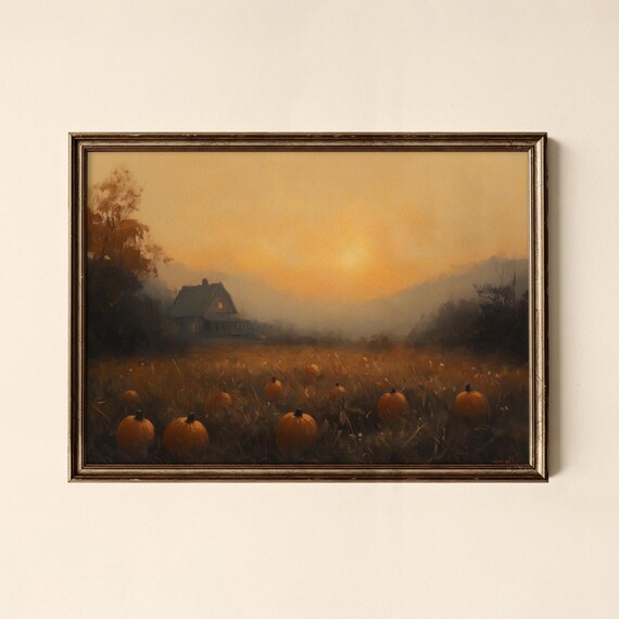 Autumn Pumpkin Print Landscape Wall Art Living Room Decor Collected Prints Cpl785