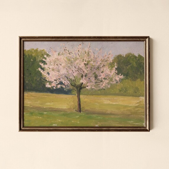 Charming Vintage Pink Blossom Tree Spring Oil Painting Art Print
