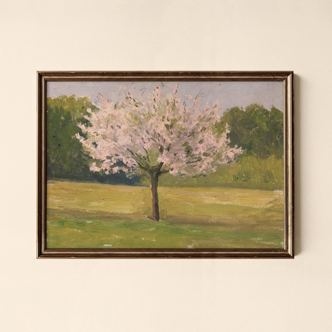 Charming Vintage Pink Blossom Tree Spring Oil Painting Art Print