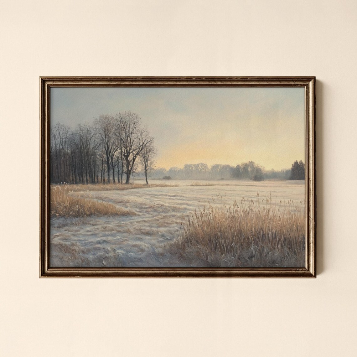 Frosty Winter Meadow At Dawn Vintage Landscape Painting Poster