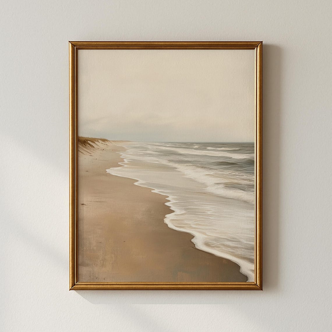 Minimalist Beige Neutral Beach Waves Coastal Abstract Wall Art
