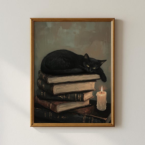 Vintage Cat Print, Antique Decor Wall Art