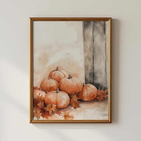 Autumn Pumpkins Rustic Barn Door Harvest Fall Watercolor Poster
