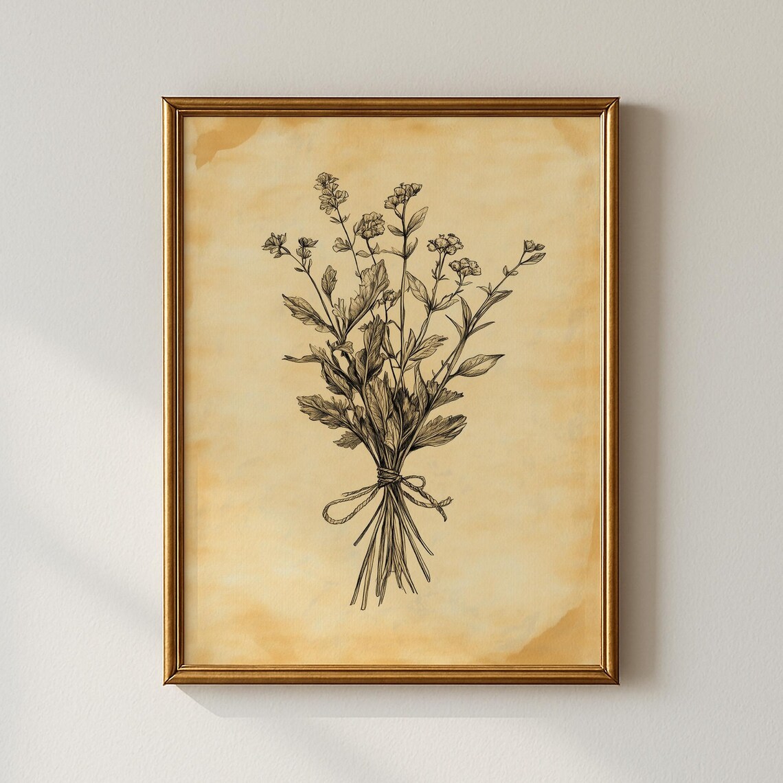 Vintage Wildflower Bouquet Botanical Sketch Antique Floral Line Art Print