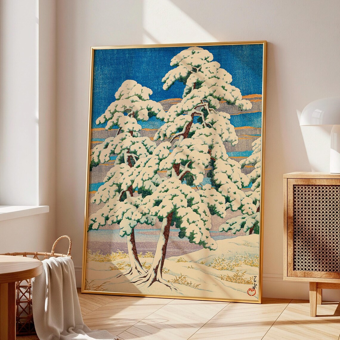 Kawase Hasui Pines with Snow Vintage Japanese Woodblock Poster
